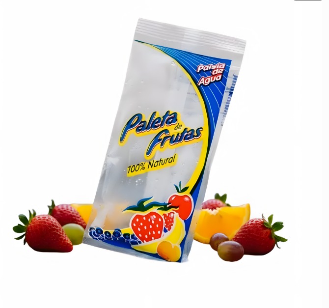 BOLSA CELOFAN PALETA AGUA DISEÑO FRUTAS CON TRANSPARENCIA (8 CIENTOS)