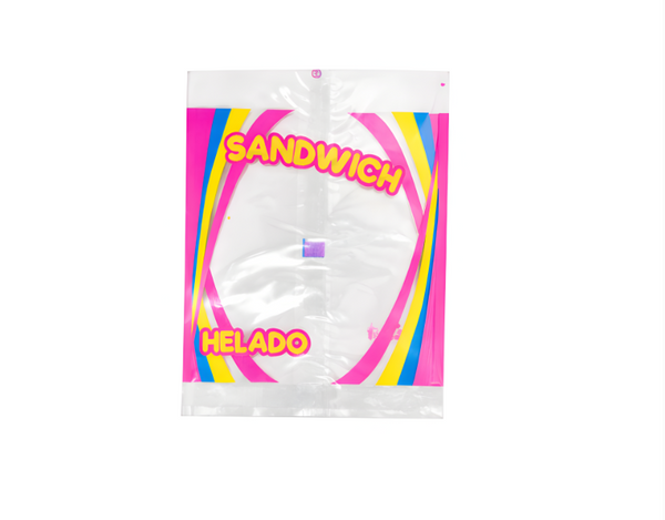 BOLSA CELOFAN PARA SANDWICH DE HELADO ARCOIRIS CON TRANSPARENCIA (8 CIENTOS)
